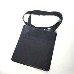 GUCCI Leather Silver Logo Hardware Shoulder Bag Black Canvas GG